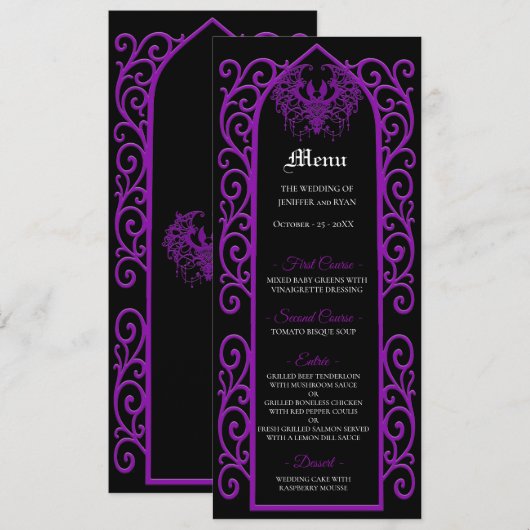 Ornate border black and purple Gothic Wedding Menu メニュー (正面/裏面)