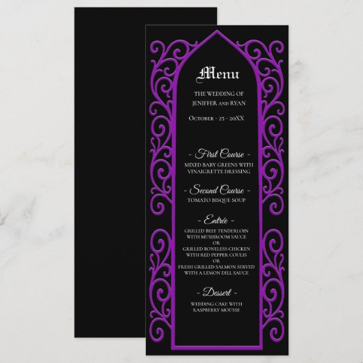 Ornate border black and purple Gothic Wedding Menu メニュー (正面/裏面)