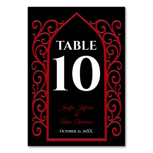 Ornate border black and red Gothic Wedding テーブルナンバー (正面)