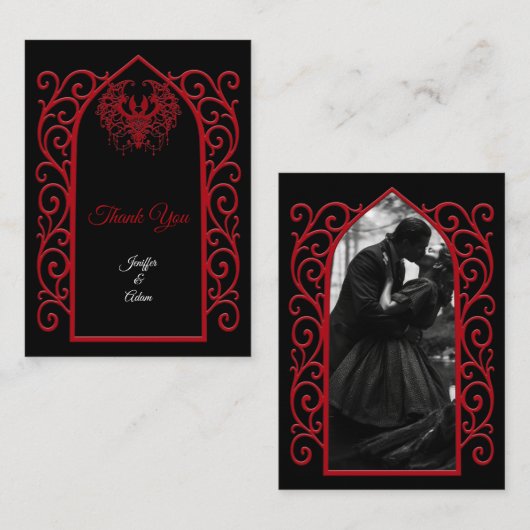 Ornate border black and red Gothic wedding ノートカード (正面/裏面)