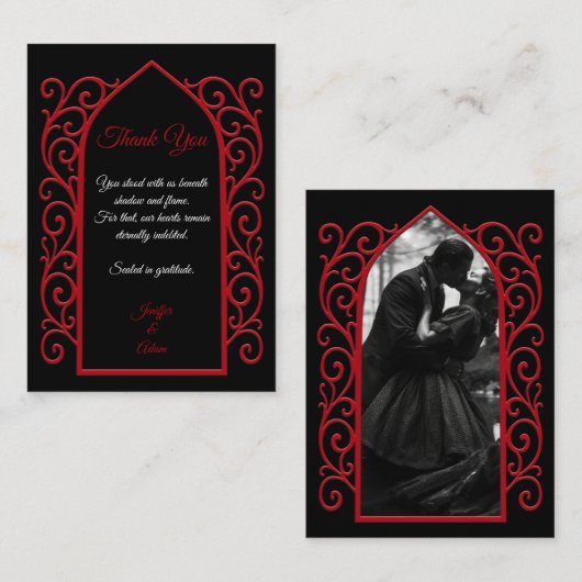 Ornate border black and red Gothic wedding ノートカード (正面/裏面)
