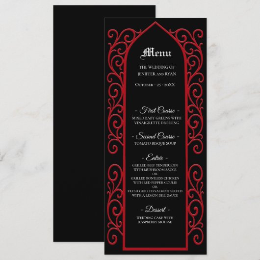 Ornate border black and red Gothic Wedding Menu メニュー (正面/裏面)