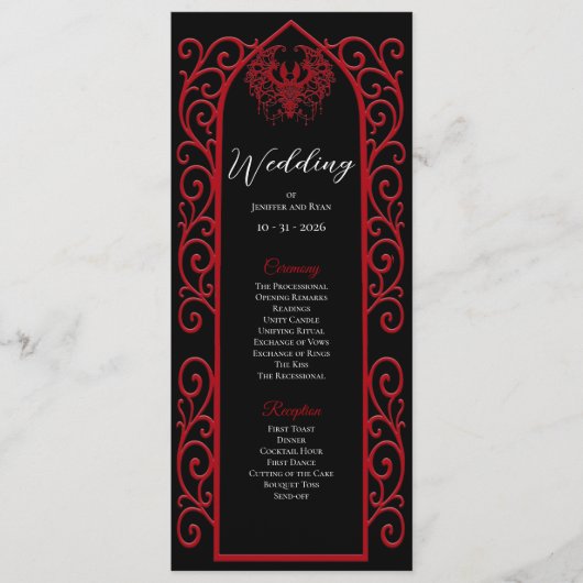 Ornate Border black and red Gothic Wedding Program メニュー (正面)