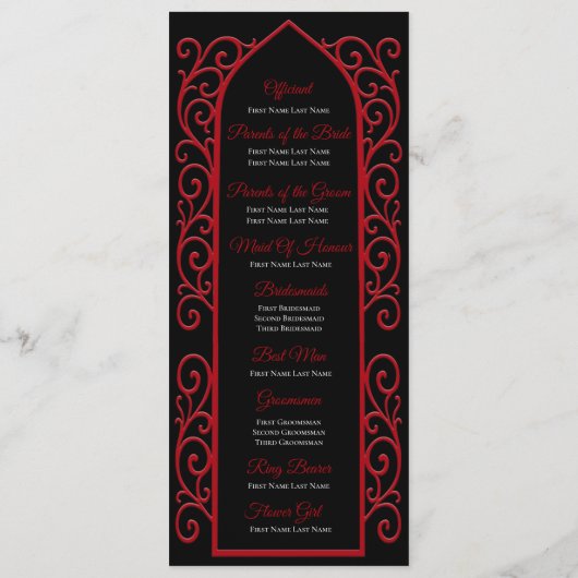 Ornate Border black and red Gothic Wedding Program メニュー (裏面)