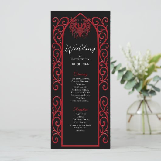Ornate Border black and red Gothic Wedding Program メニュー (スタンド正面)