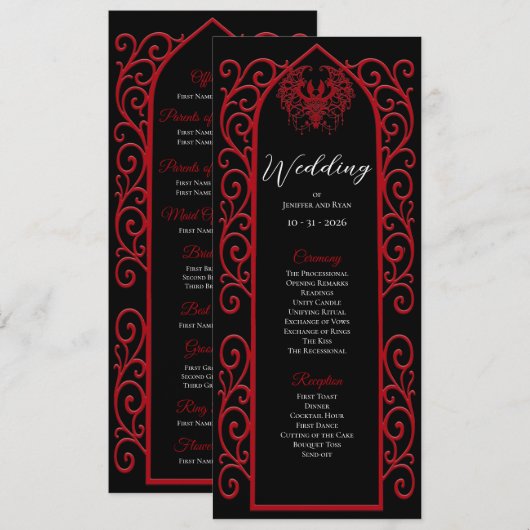 Ornate Border black and red Gothic Wedding Program メニュー (正面/裏面)