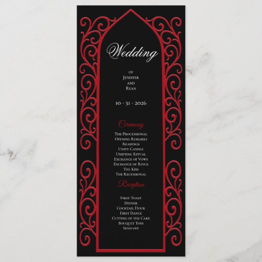Ornate Border black and red Gothic Wedding Program メニュー (正面)