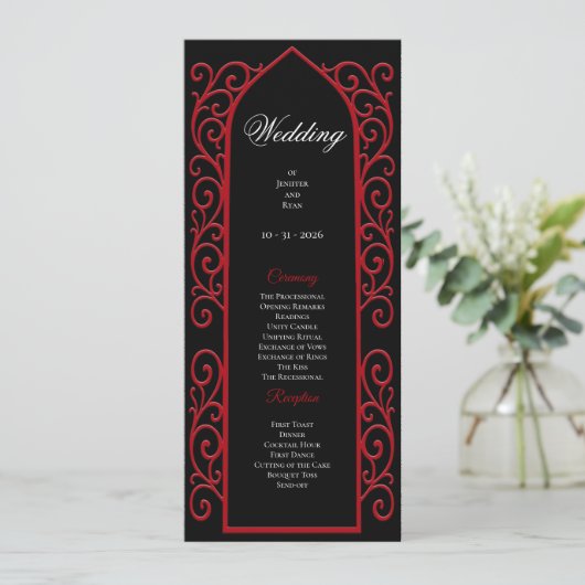 Ornate Border black and red Gothic Wedding Program メニュー (スタンド正面)