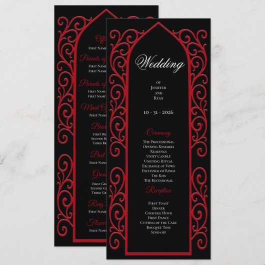Ornate Border black and red Gothic Wedding Program メニュー (正面/裏面)