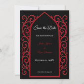 Ornate border black and red wedding save the date 案内状 (正面)