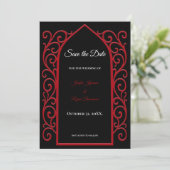 Ornate border black and red wedding save the date 案内状 (スタンド正面)