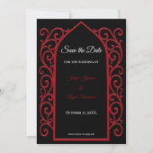 Ornate border black and red wedding save the date 案内状 (正面)