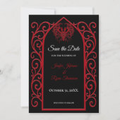 Ornate border black and red wedding save the date 案内状 (正面)