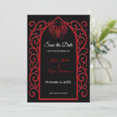 Ornate border black and red wedding save the date 案内状 (スタンド正面)