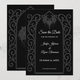 Ornate border black and whit wedding save the date 案内状