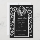 Ornate border black and whit wedding save the date 案内状 (正面)