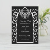 Ornate border black and whit wedding save the date 案内状 (スタンド正面)
