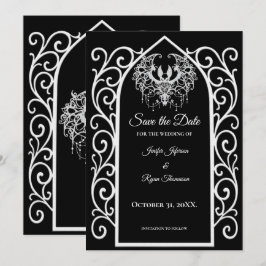 Ornate border black and whit wedding save the date 案内状