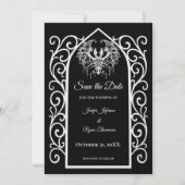 Ornate border black and whit wedding save the date 案内状 (正面)