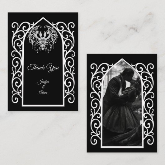 Ornate border black and white Gothic wedding ノートカード (正面/裏面)