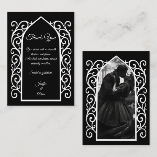 Ornate border black and white Gothic wedding ノートカード (正面/裏面)