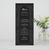 Ornate border black and white Gothic Wedding Menu メニュー (スタンド正面)