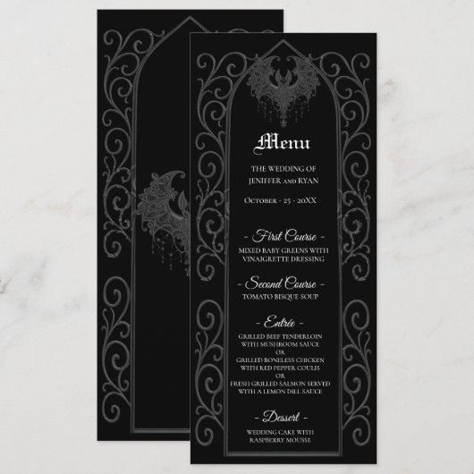 Ornate border black and white Gothic Wedding Menu メニュー (正面/裏面)