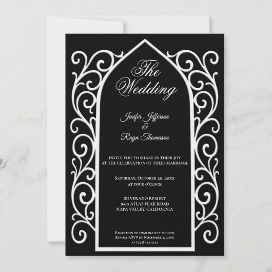 Ornate border black Gothic wedding Invitation 招待状 (正面)