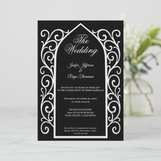 Ornate border black Gothic wedding Invitation 招待状 (スタンド正面)