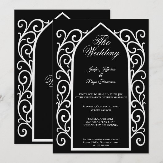 Ornate border black Gothic wedding Invitation 招待状 (正面/裏面)