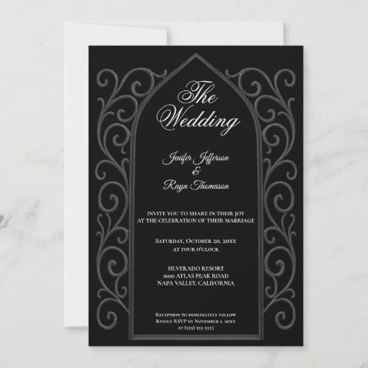 Ornate border black Gothic wedding Invitation 招待状 (正面)