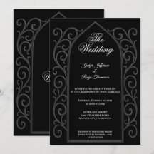 Ornate border black Gothic wedding Invitation