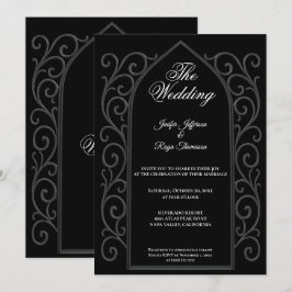 Ornate border black Gothic wedding Invitation 招待状