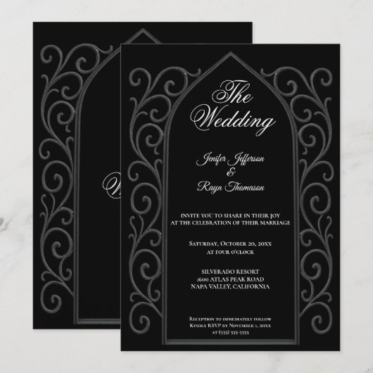 Ornate border black Gothic wedding Invitation 招待状 (正面/裏面)