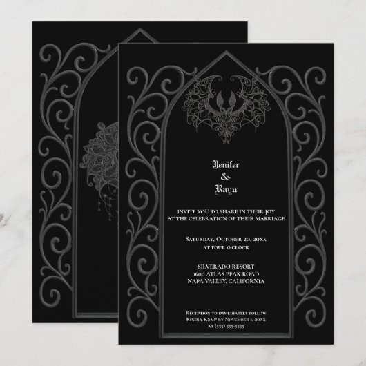 Ornate border Gothic wedding Invitation 招待状 (正面/裏面)