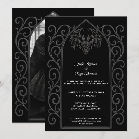 Ornate border Photo Gothic wedding Invitation 招待状 (正面/裏面)