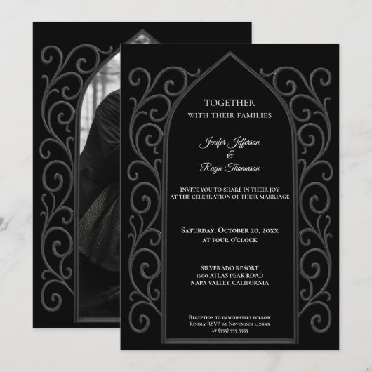 Ornate border Photo Gothic wedding Invitation 招待状 (正面/裏面)
