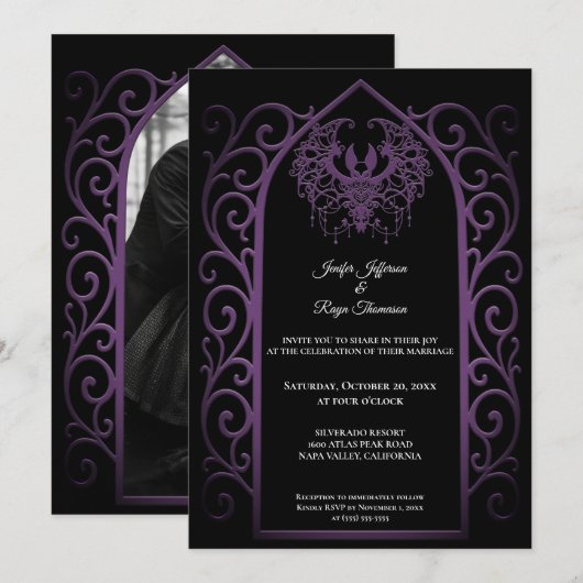 Ornate border Photo Gothic wedding Invitation 招待状 (正面/裏面)