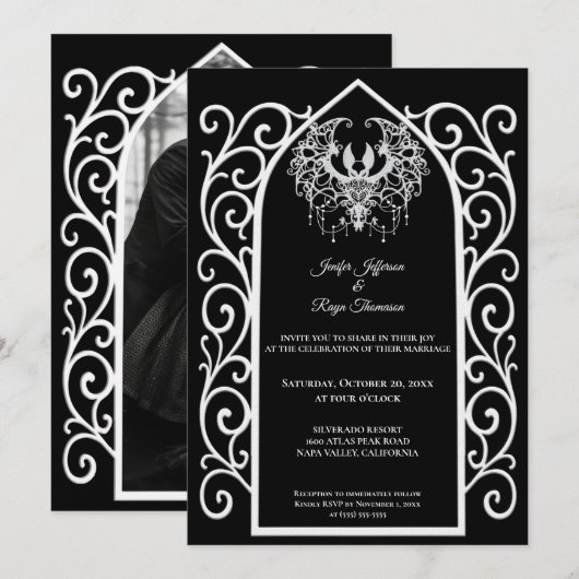 Ornate border Photo Gothic wedding Invitation 招待状 (正面/裏面)