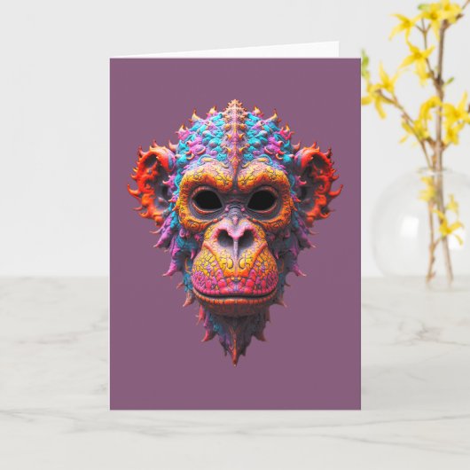Ornate Chimp Mask カード (黄色い花)