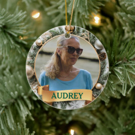 Ornate Christmas Wreath ANY Photo Tree Ornament セラミックオーナメント