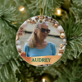 Ornate Christmas Wreath ANY Photo Tree Ornament セラミックオーナメント