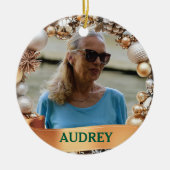 Ornate Christmas Wreath ANY Photo Tree Ornament セラミックオーナメント (正面)