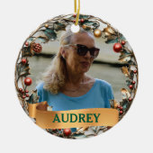 Ornate Christmas Wreath ANY Photo Tree Ornament セラミックオーナメント (正面)