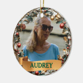 Ornate Christmas Wreath ANY Photo Tree Ornament セラミックオーナメント (左)