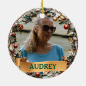 Ornate Christmas Wreath ANY Photo Tree Ornament セラミックオーナメント (裏面)