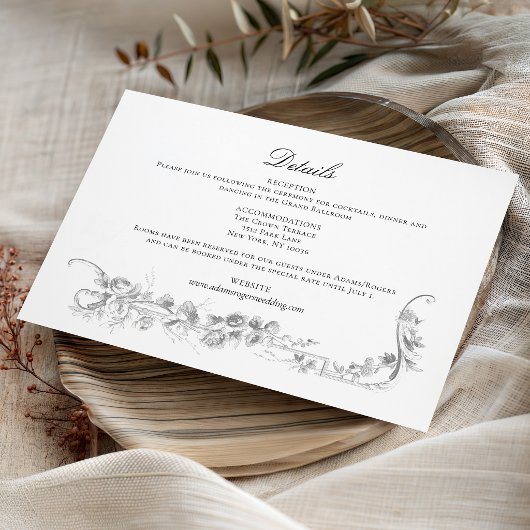 Ornate Classic French Rose Border Wedding エンクロージャーカード