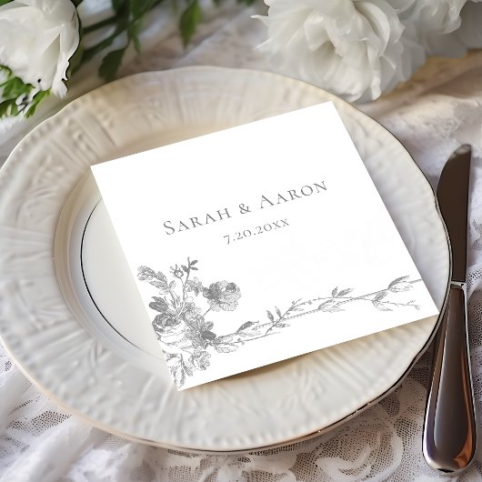 Ornate Classic French Rose Border Wedding スタンダードランチョンナプキン