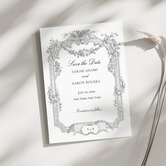 Ornate Classic French Rose Garland Wedding セーブザデート