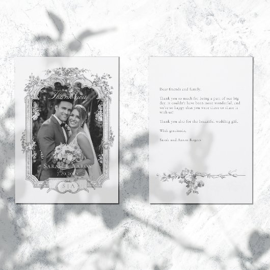 Ornate Classic French Rose Photo Wedding サンキューカード